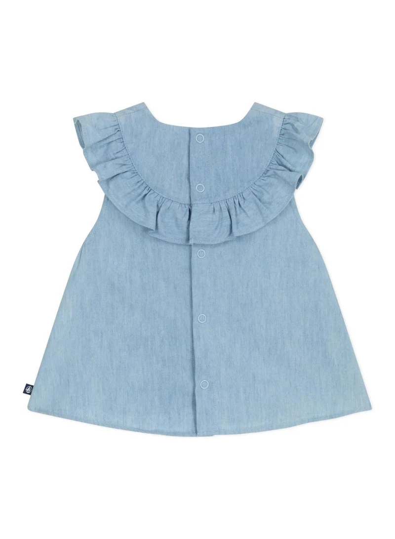 بيتي باتو Babies' sleeveless blouse in embroidered cotton chambray